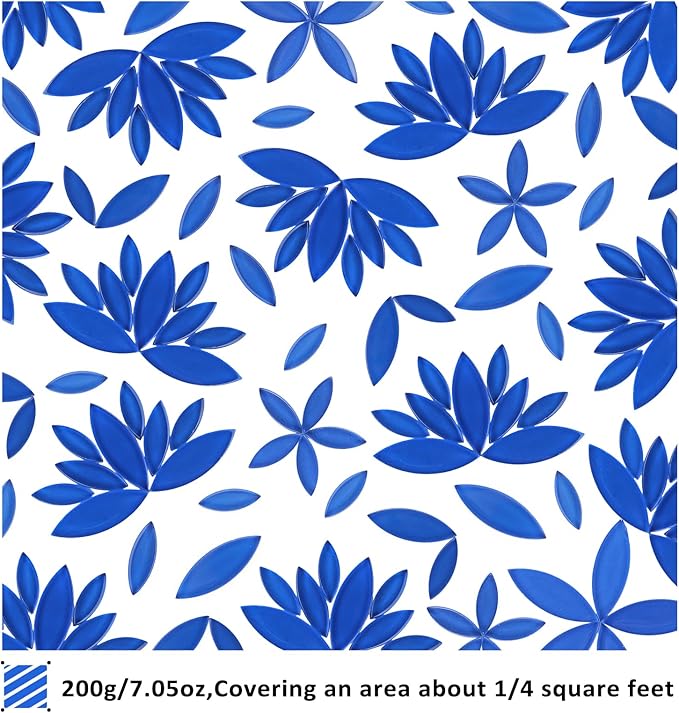 Youway Style Leaf Mosaic Tiles for Crafts Bulk,Blue Petal Mosaic Glass Pieces,200g Flower Glass Tiles for DIY Garden Mosaic Making Supplies
