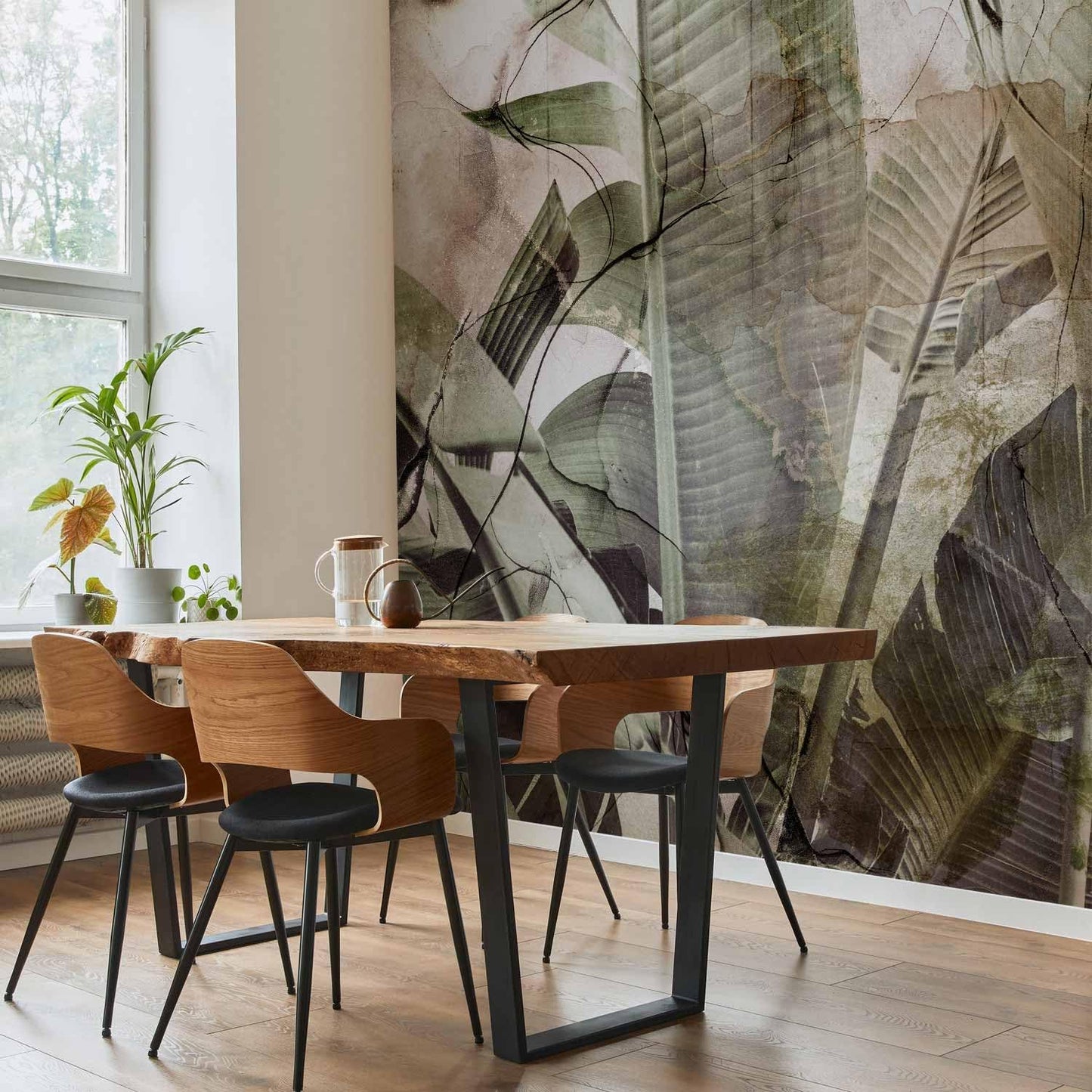 artgeist Wall Mural Tropical Leaves 96x69 in - XXL Peel and Stick Self-Adhesive Wallpaper Removable Large Sticker Foil Wall Decor Print Picture Design Plant Jungle Nature Like Painted b-C-0776-a-a