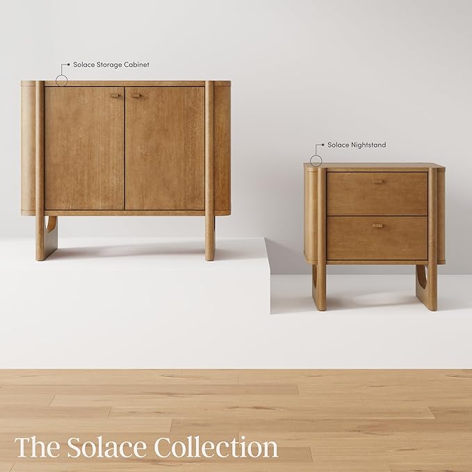 Nathan James Solace Mid Century Modern Cabinet, Storage Cabinet or Accent Cabinet with Doors with Solid Wood Legs and Adjustable Shelf, Light Brown