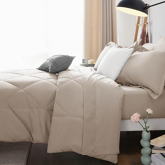 CozyLux Full Size Comforter Sets Linen - 7 Pieces Bed in a Bag Full, Luxury Soft Bed Set for All Seasons, Bedding Set with Down Alternative Comforter, Sheets, Pillowcases & Shams