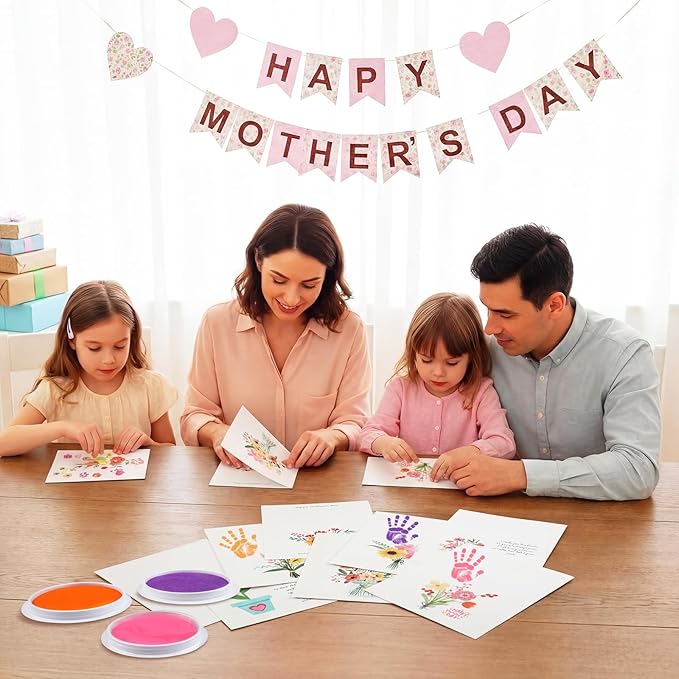 Beeveer 48 Sets Mother's Day Handprint Crafts DIY Religious Hand Keepsake Craft Gifts with Flower Stickers for Mom Dad Home Party Activities(Soft Colors)