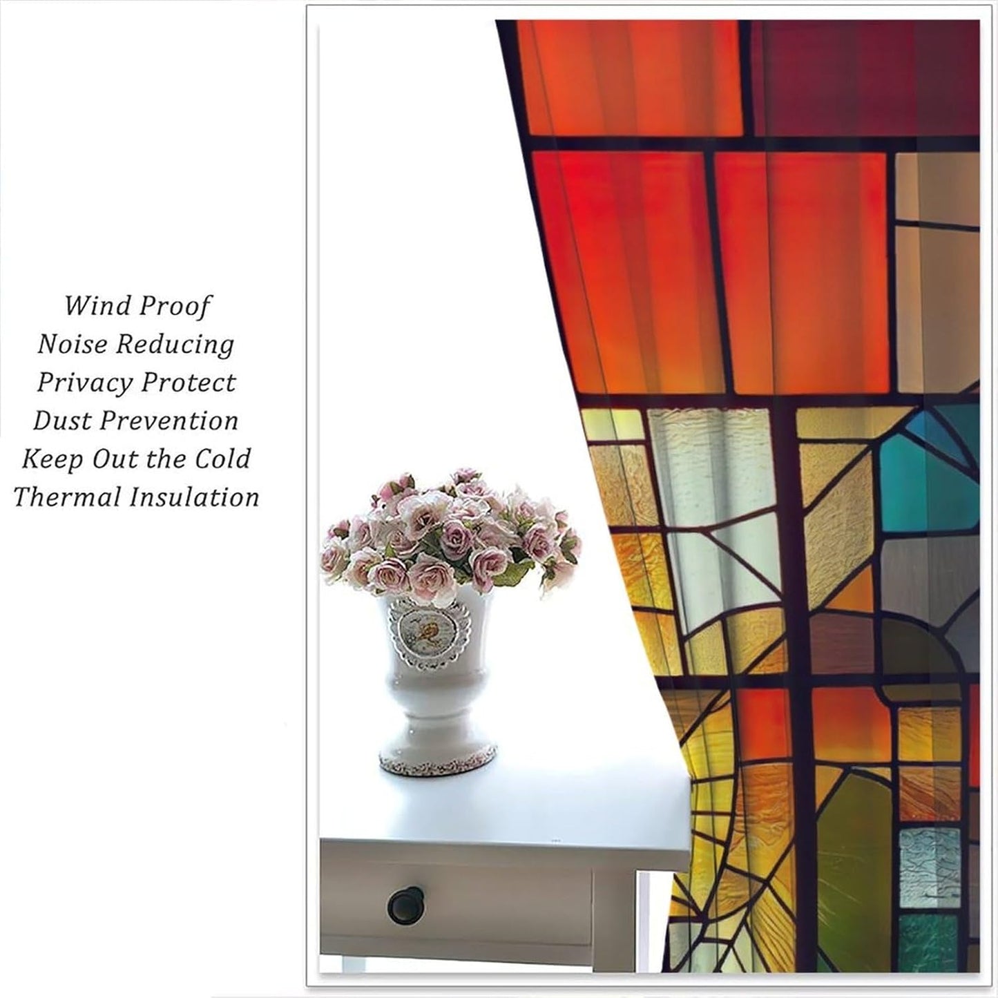 Stained Glass Curtains,Retro Abstract Colorful Geometry Textures Art Home Decor Drapes for Bedroom Living Room Kitchen Window Treatment 2 Panels Set Total Size 63" W X 72" L Inch