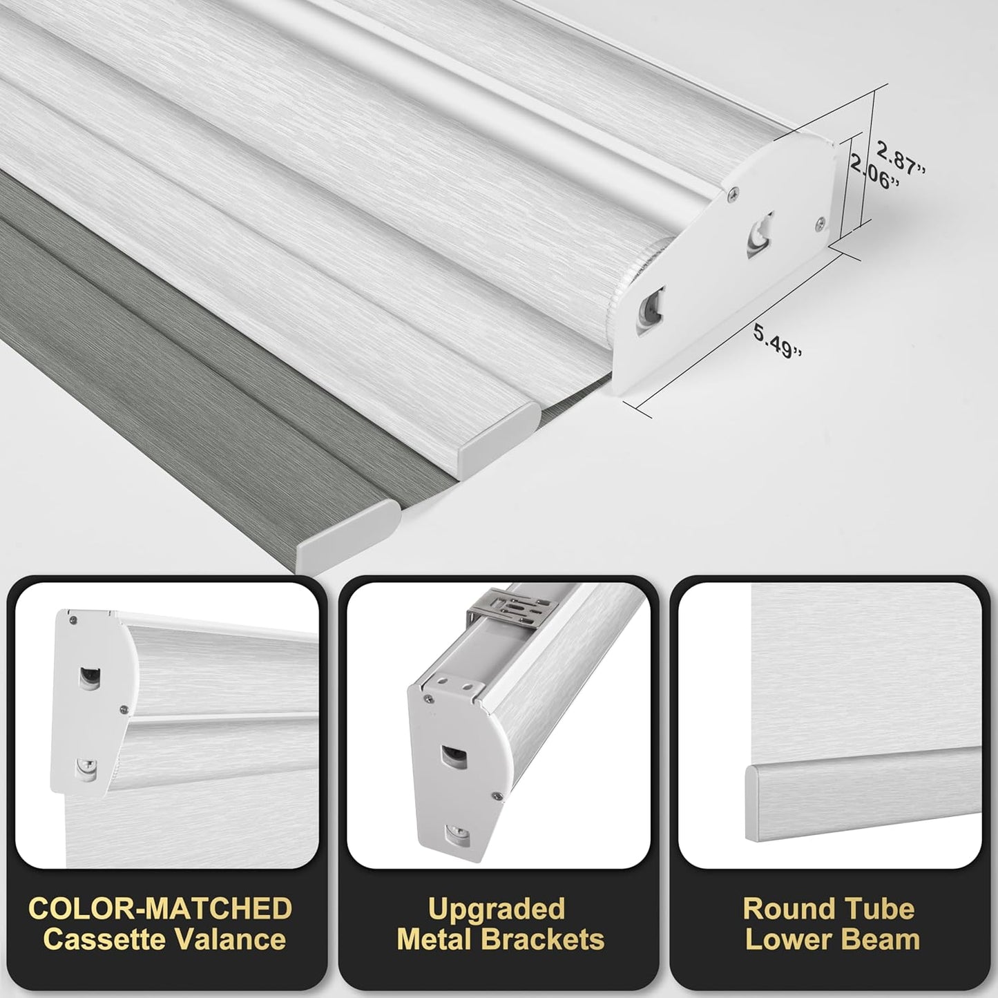 BERISSA Cordless Dual Roller Shades with Cassette Valance,Double Window Shades Blackout and Light Filtering Shades,Day and Night Roller Shades for Home Office Door.Grey and White.56 W x 48" H