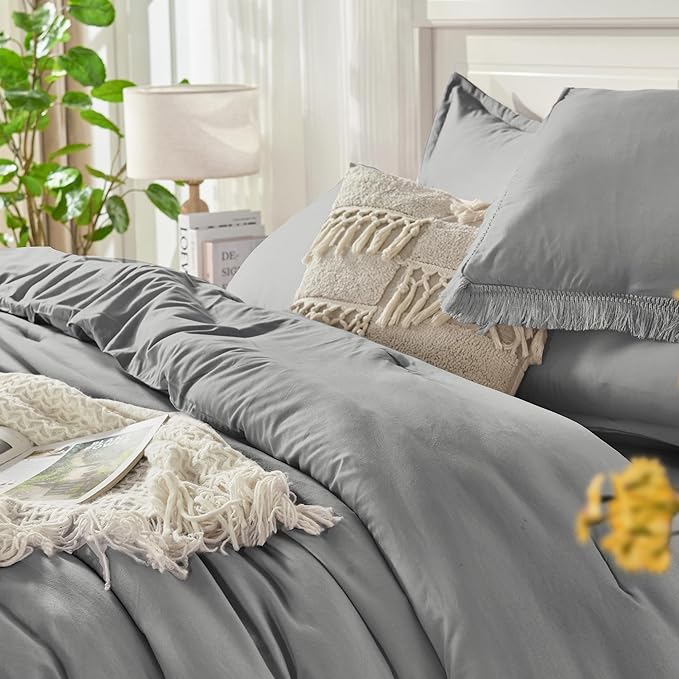 Andency California King Size Comforter Set with Sheets Medium Grey - 7 Pieces Cal King Bed in a Bag Boho Bedding Sets, Bed Set with Comforter, Sheets, Pillowcases & Shams