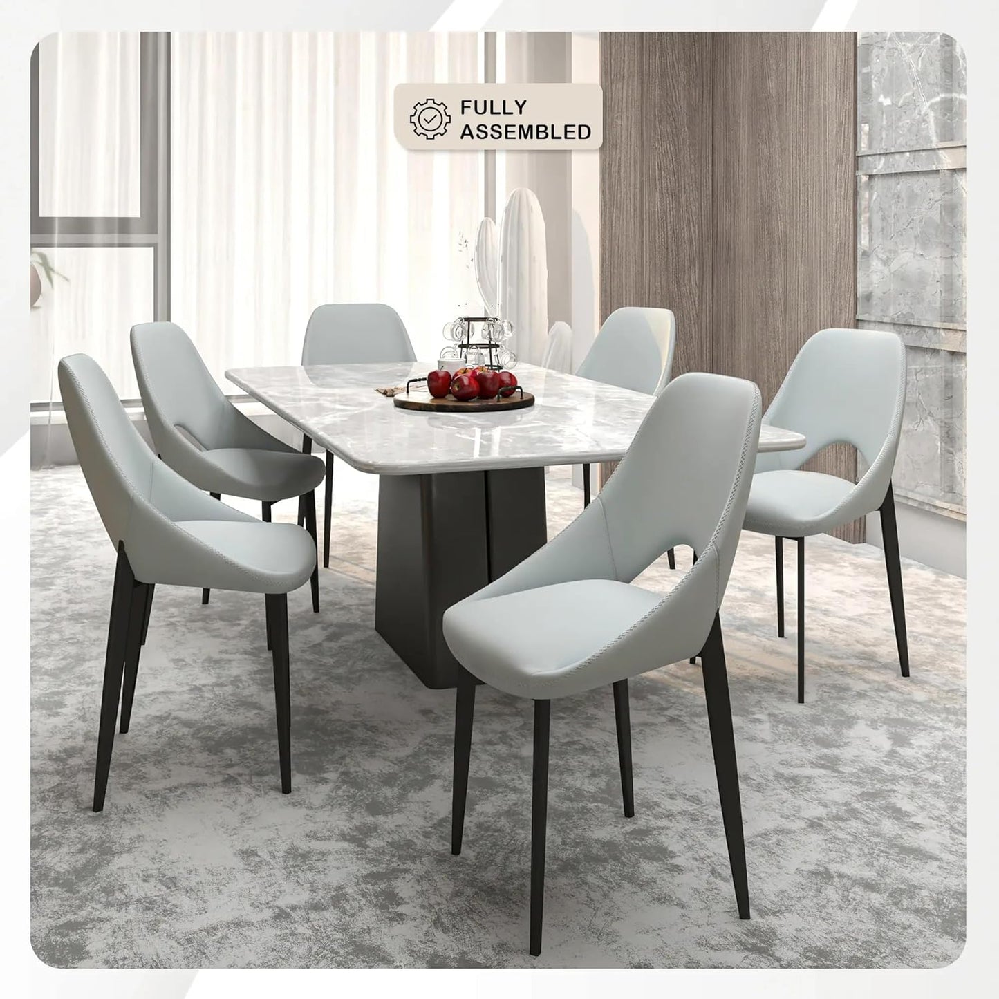 LeisureMod Amalfi Upholstered Fabric Dining Chair – Modern Side Chair with Iron Legs, Mid-Century Accent Chair for Dining Room or Kitchen
