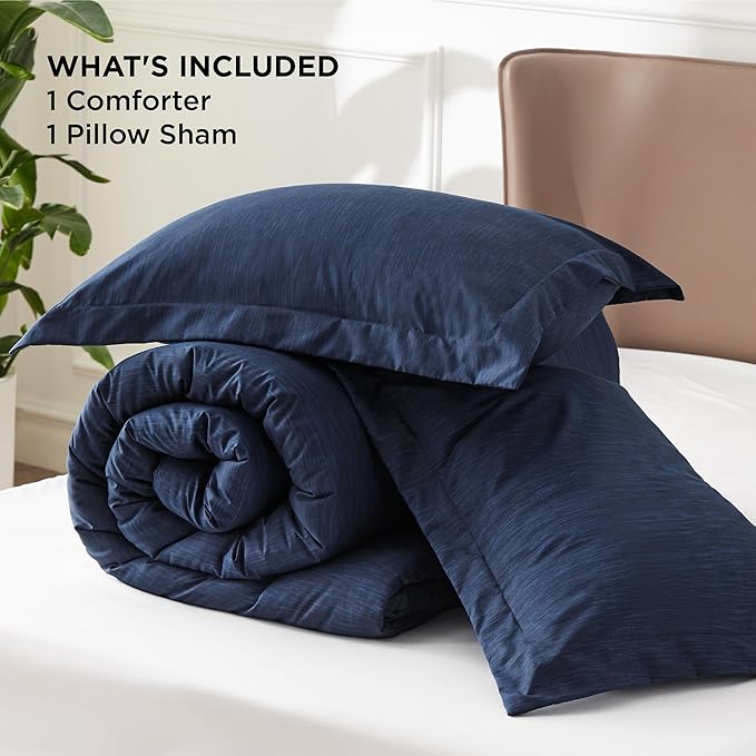 Bedsure Twin/Twin XL Comforter Set - Navy Soft Bedding for All Seasons, Cationic Dyed Bed Set, 2 Pieces, 1 Twin Size Comforter (68"x88") and 1 Pillow Sham (20"x26"+2")