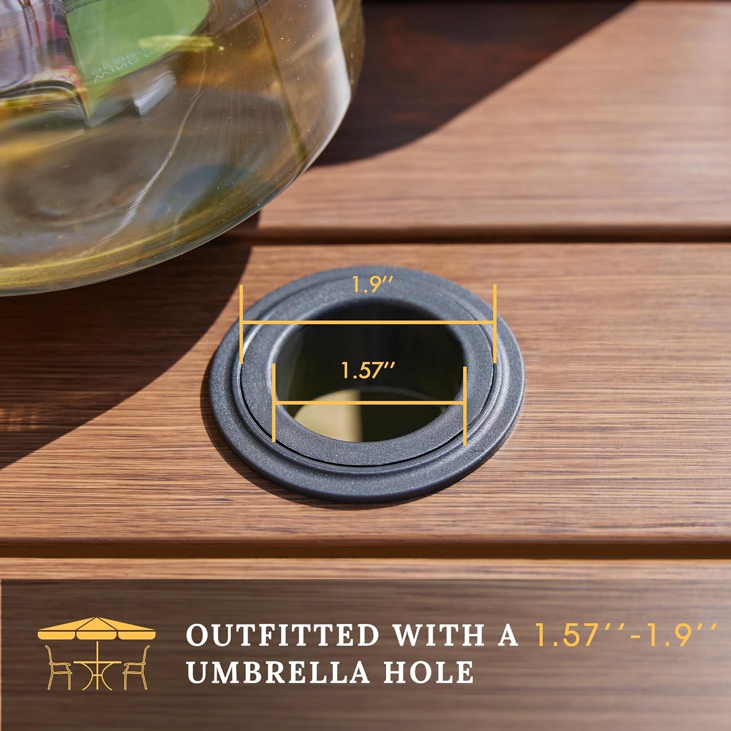 VICLLAX 28" Round Outdoor Bar Table, Counter Height Patio Table with Adjustable Umbrella Hole for Balcony, Walnut Wood-Like