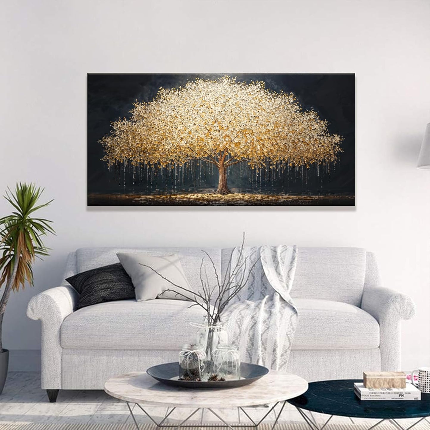 Wall Art Gold Tree Of Life Modern Wall Art Artwork Canvas Art Wall Decor Painting Gold Tree Pictures Abstract Wall Decor For Living Room Bedroom Dining Room Home Office Artwork Ready To Hang 24"X 48"