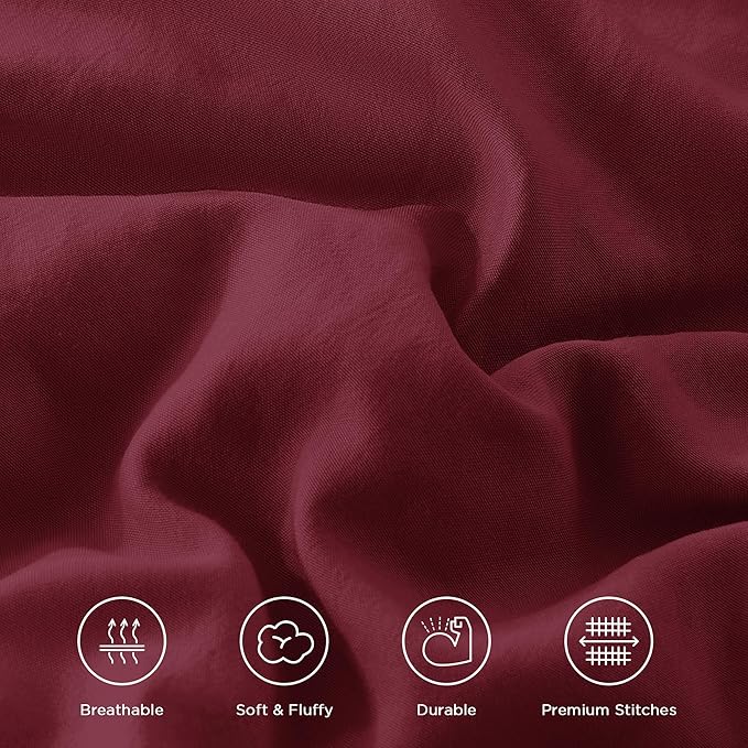 Andency Burgundy Comforter Set Oversized Queen, Lightweight Farmhouse Ruffle Bedding Set 98x98Inch, Soft Shabby Chic Bed Set for All Season 3 Pieces (1 Comforter 2 Pillowcases)