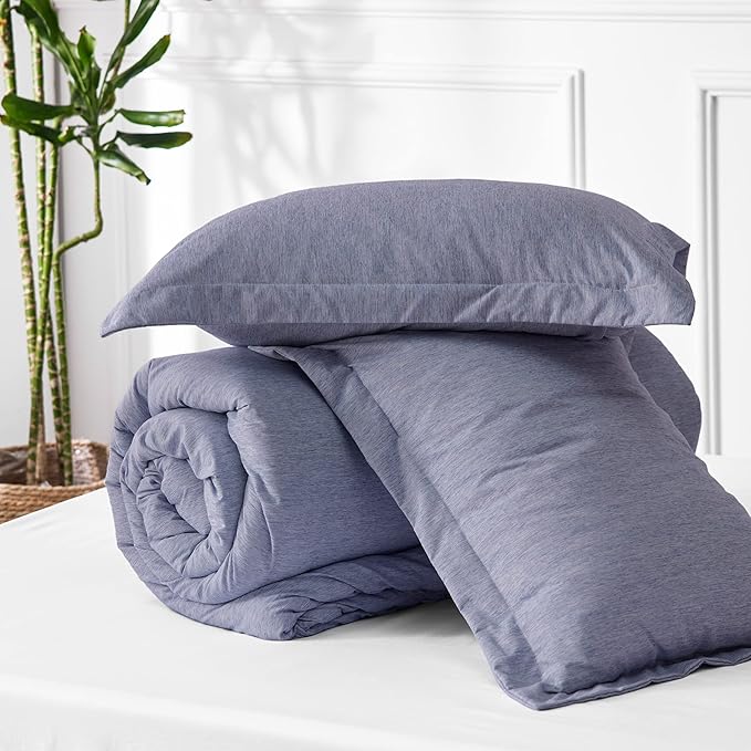 Bedsure Queen Comforter Set - Denim Grey Comforter Queen Size, Soft Bedding for All Seasons, Cationic Dyed Bedding Set, 3 Pieces, 1 Comforter (90"x90") and 2 Pillow Shams (20"x26"+2")