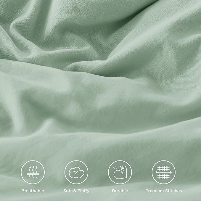 Andency Sage Green Twin Size Comforter Set, 2 Pieces Boho Lightweight Fluffy Ruffle Bedding Set & Collections, All Season Soft Microfiber Farmhouse Shabby Chic Bed Set for Kids (66x90In Comforter)