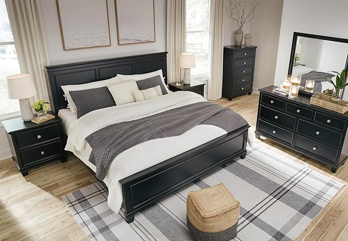 Signature Design by Ashley Lanolee Classic 2 Drawer Nightstand for Bedroom, 26.75" Tall, Black