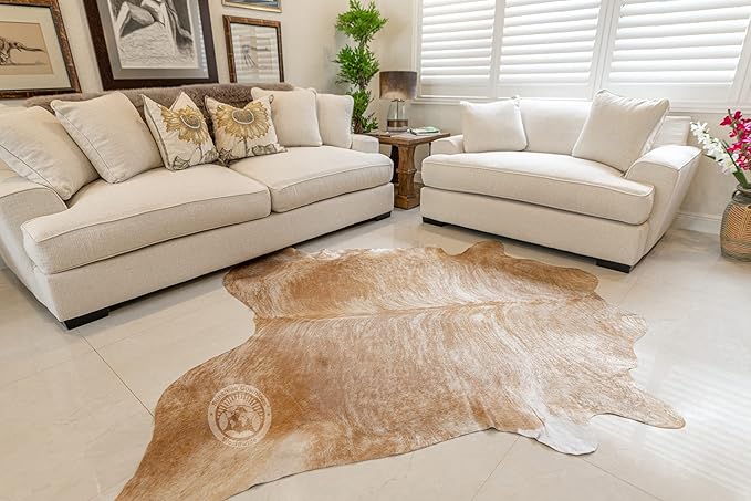 Sunshine Cowhides 100% Genuine Palomino Beige Cowhide Rug - Modern Style Animal Skin Rug & Floor Carpet for Living Room, Bedroom, Kitchen & More - Extra Large (6x7-8 Ft.)