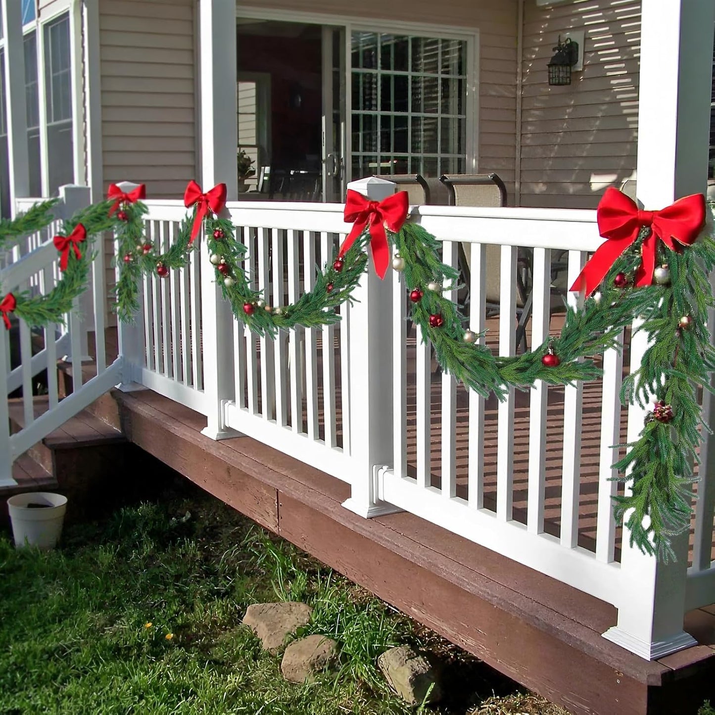 Hananona 9 Ft 2 Pcs Artificial Norfolk Pine Garlands, Realistic Pine Garland, Green Artificial Greenery Garland for Table, Mantle, Wall, Indoor, Outdoor Winter Christmas Decorations (2, 9 FT)