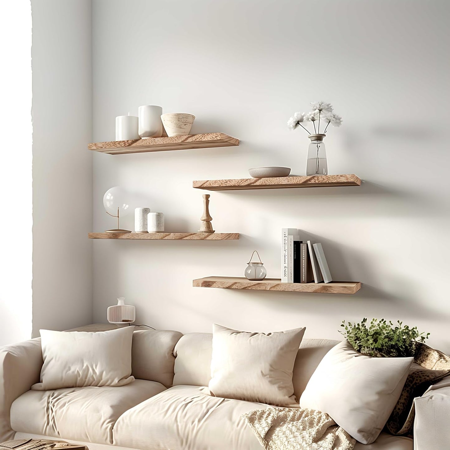 24 Inch Floating Shelves for Wall Rustic Light Wood Wall Shelves for Bedroom Set of 4 - Décor Diaries