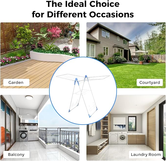Gullwing Clothes Drying Rack,Foldable Laundry Drying Racks with Shoe Rack, Free-Standing Large Standing Airer, with Height-Adjustable Wings for Indoor Outdoor Use, Laundry Room, Balcony