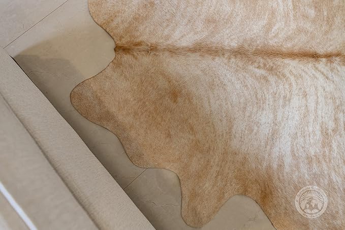 Sunshine Cowhides 100% Genuine Exotic Beige Palomino Cowhide Rug - Modern Style Animal Skin Rug & Floor Carpet for Living Room, Bedroom, Kitchen & More - Extra Large (6x7-8 Ft.)