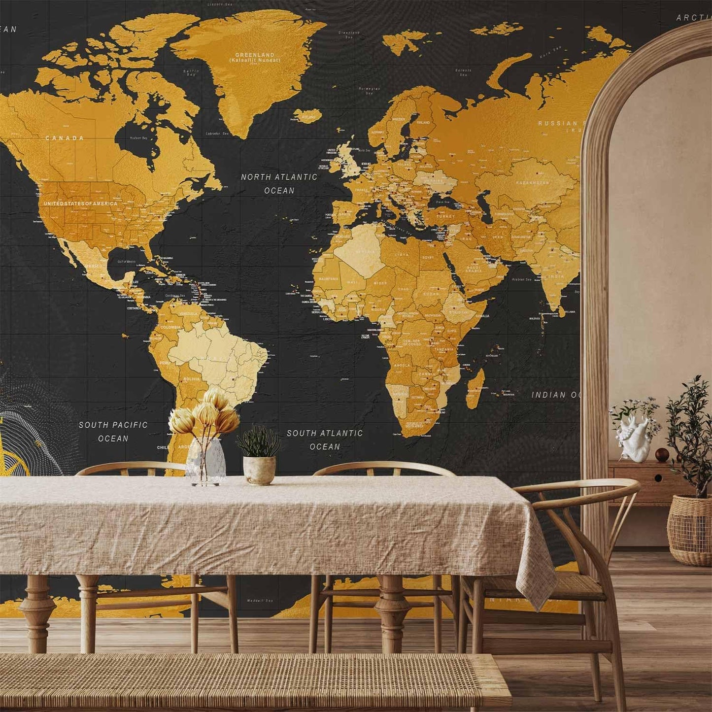 artgeist Premium Wall Mural World Map 79x55 in - XXL Non-Woven Wallpaper Fleece Wall Decor Photo Print Picture Image Design Home Map of The World k-A-0130-a-a