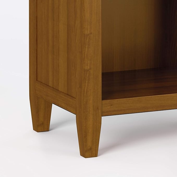SIMPLIHOME Carlton Bedside Table - 24 inch Wide Solid Wood Nightstand Table in Light Golden Brown, Transitional Bedroom Side or End Table with 2 Drawers, Open Storage Shelf and Bronze Hardware