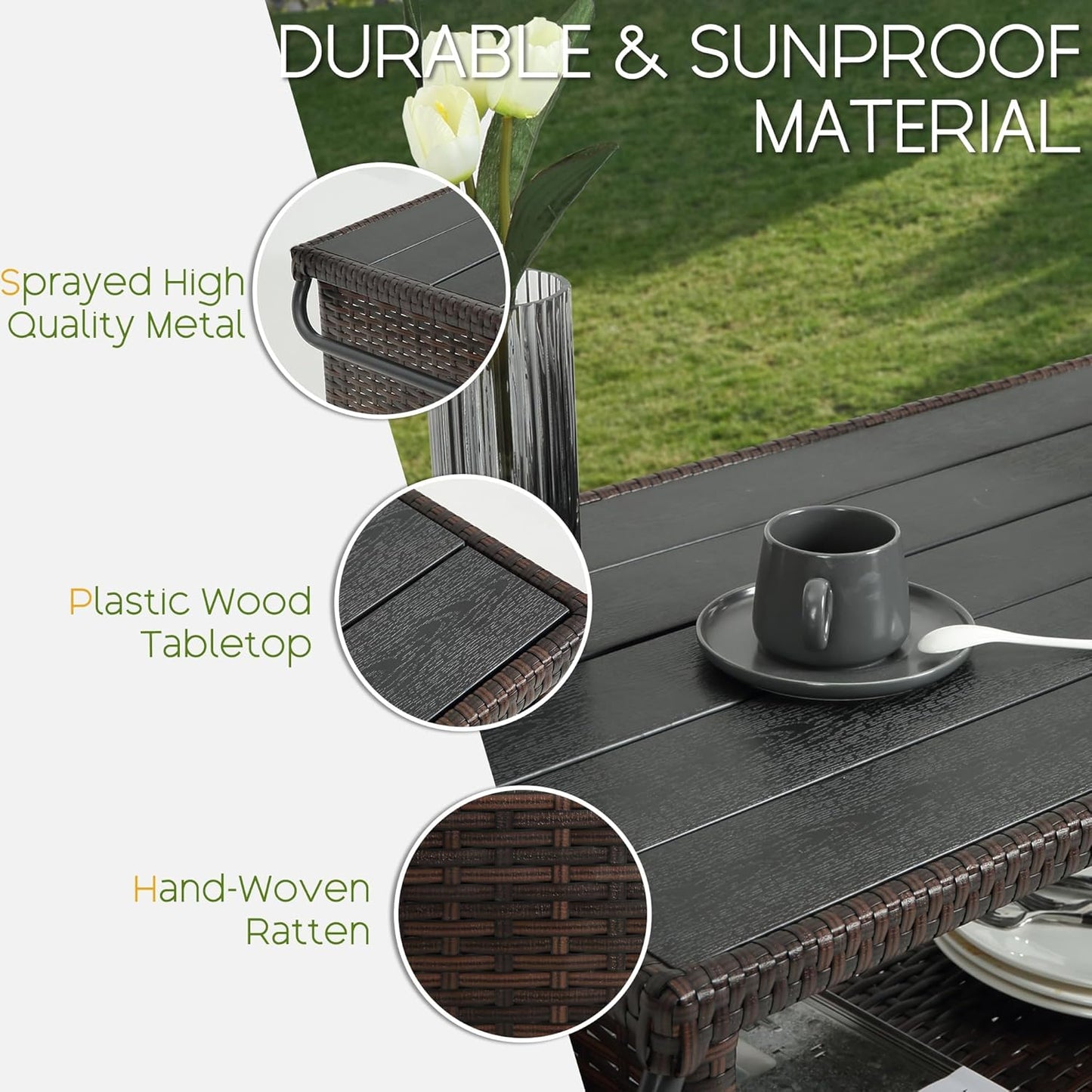 Wicker Outdoor Bar Cart - Brown Patio Console Storage Table Buffet Cabinet Serving Kitchen Cart with Wheels for Outside Backyard