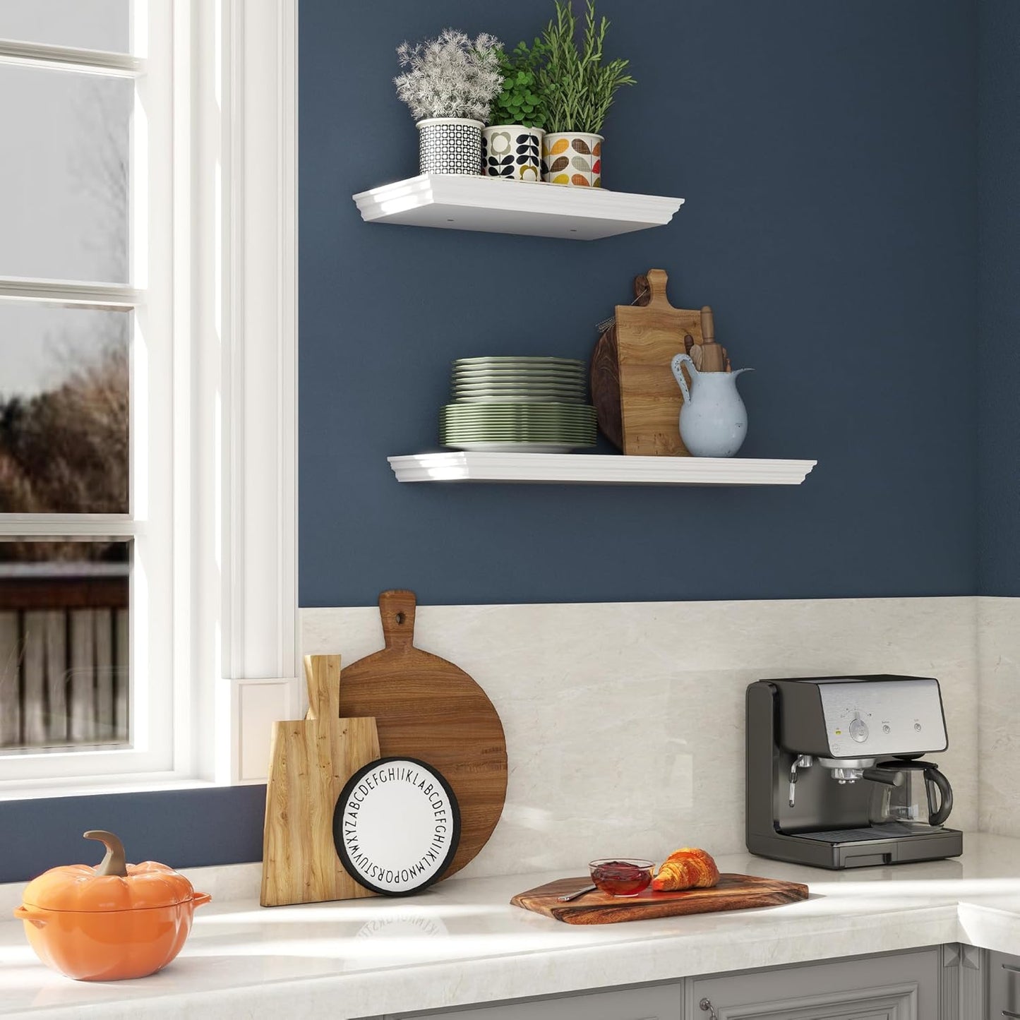 Floating Shelves for Wall, 16 Inch Wall Mounted White Hanging Shelf for Kitchen, Living Room, Office, Bedroom, Bathroom, Retro Vintage Wood Bookshelf for House Decor - Décor Diaries
