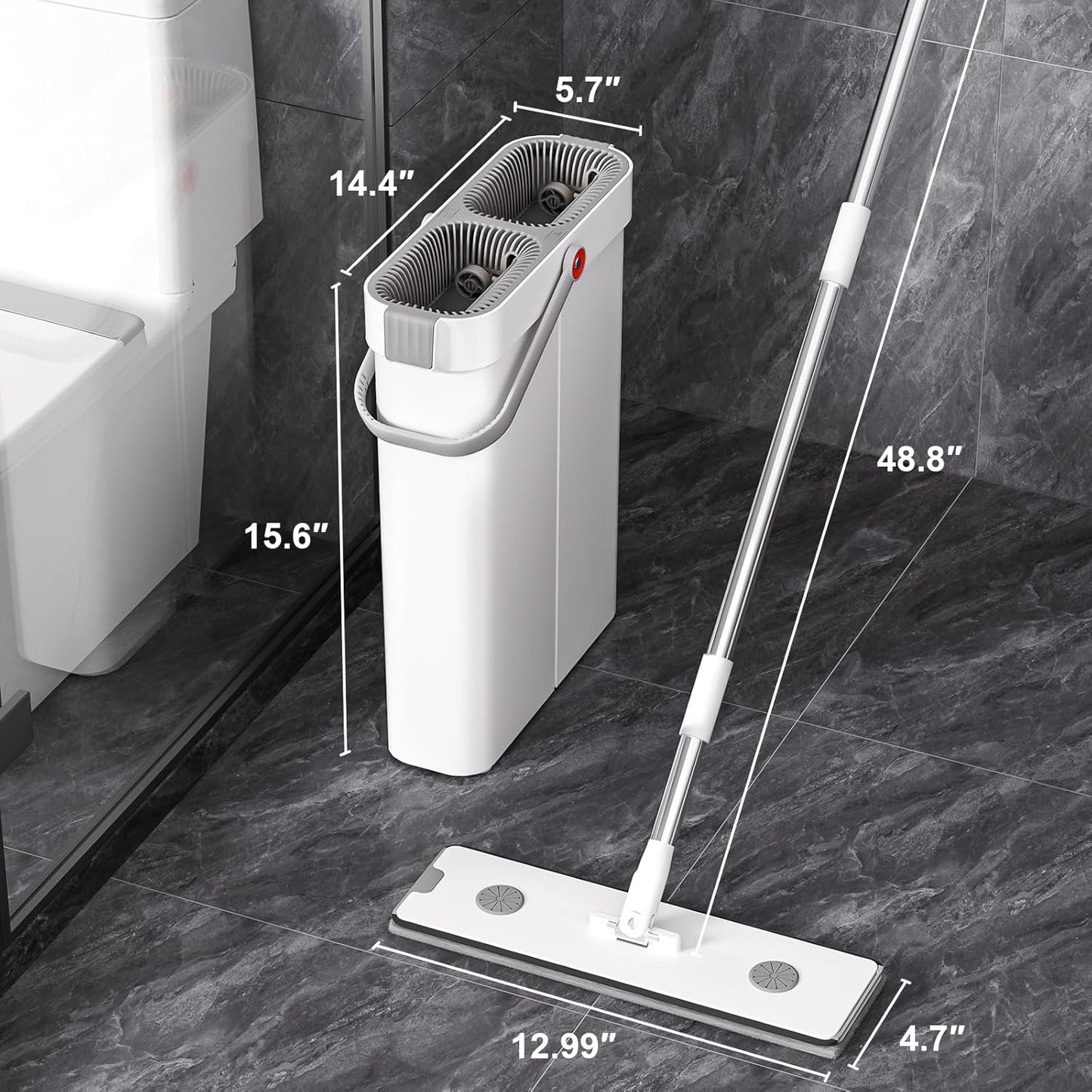 JOYBOS Mop and Bucket Set for Home Floor Cleaning, Hands Free Flat Mop, Stainless-Steel Handle, 6 Washable & Reusable Microfiber Pads