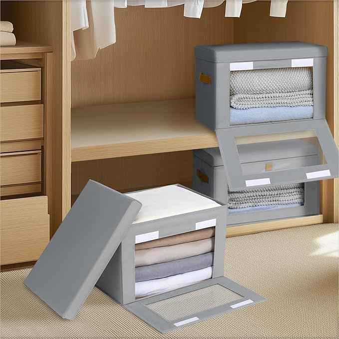 Small & Large Fabric Storage bins - Collapsible Storage Bins with Open Window, 4 Pack Closet Baskets for Shelves