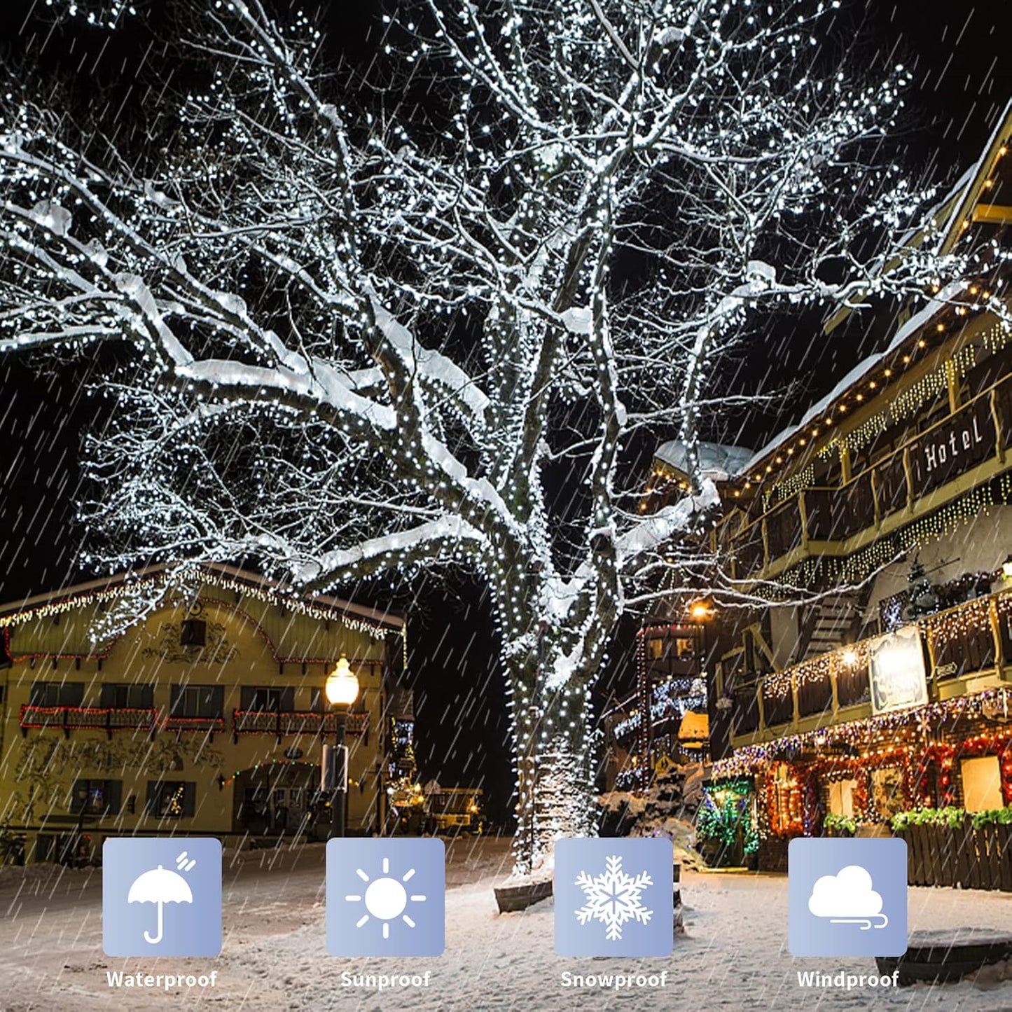 JMEXSUSS 200 LED White Christmas Lights Outdoor, 66ft Christmas Tree Lights Green Wire, 8 Modes Waterproof Twinkle String Lights Plug in for Xmas Wedding Party Indoor Decoration