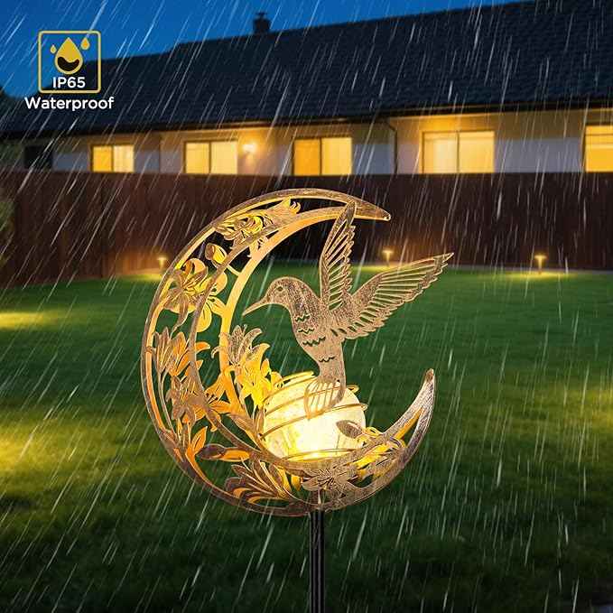 Solar Hummingbird Garden Gifts for mom/Grandma/Women,Lights Outdoor Decor - Moon & Bird SolaGardenLights Waterproof, Auto On/Off Pathway Lighting for Yard/Lawn/Patio,Thanksgiving Day