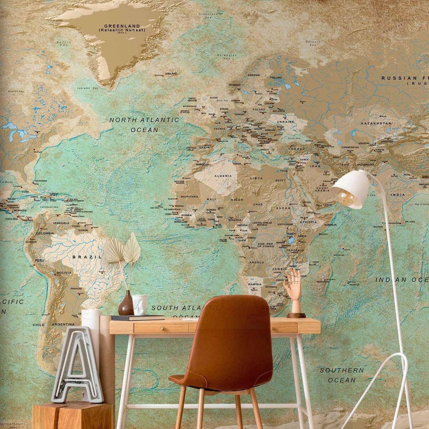 artgeist Premium Wall Mural World Map 197x110 in - Non-Woven Wallpaper Fleece Wall Decor Photo Print Picture Image Design k-A-0105-x-a