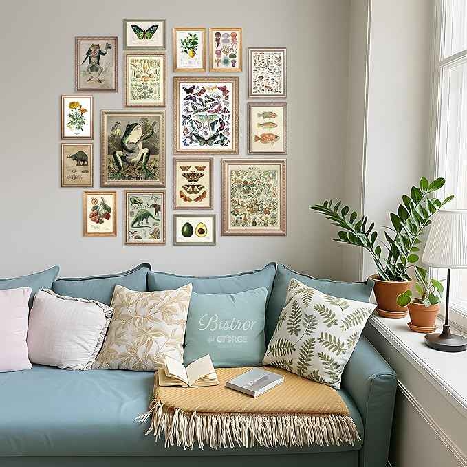 LANCHI95 16 Pcs Vintage Botanical Wall Art Set – Unframed Aesthetic Cottagecore Decor, Antique Frog, Mushroom, Butterfly & Floral Nature Prints - Gallery Wall Kit (3x 8x10", 6x 5x7", 7x 4x6") (UNFRAMED) Animal 2