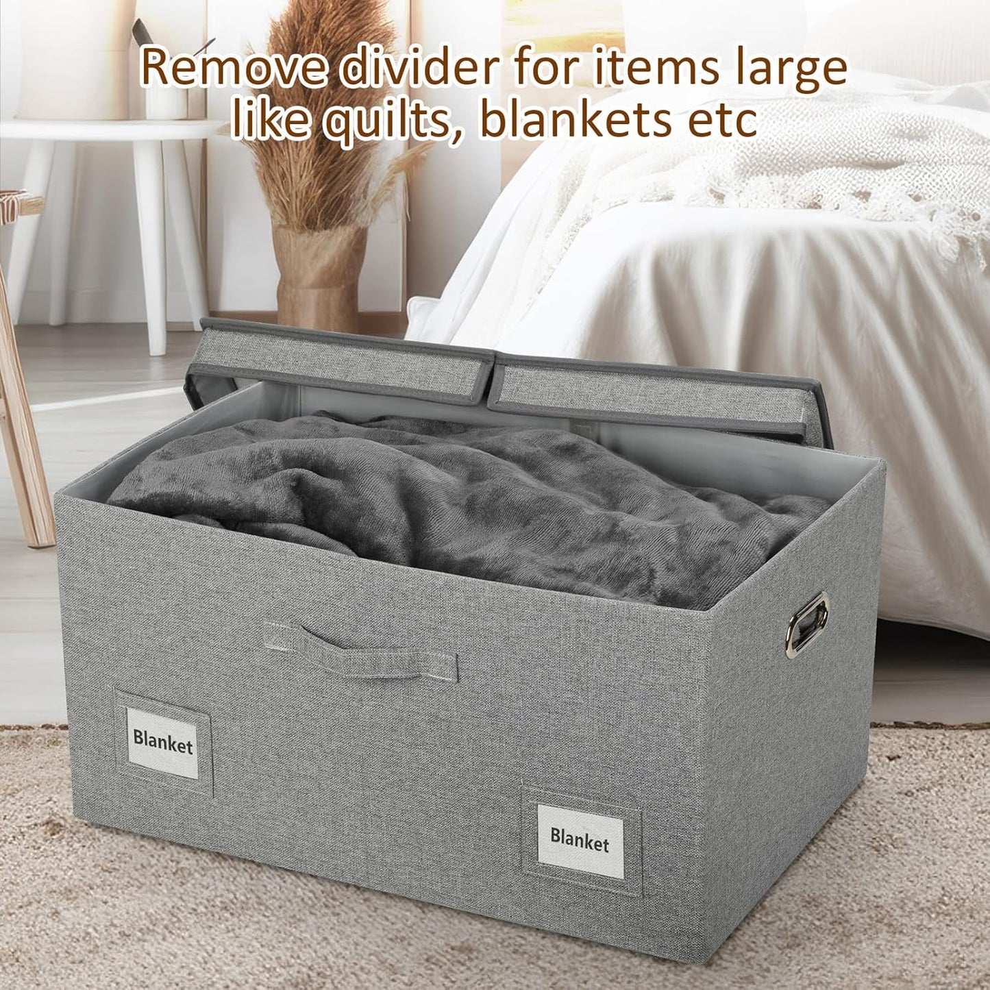 75 Quarts Extra Large Decorative Storage Bins with Lids, 3 Packs Gray Collapsible Storage Bins with Lids, Stackable Storage Bins Decorative Box Storage With Lid Extra Large