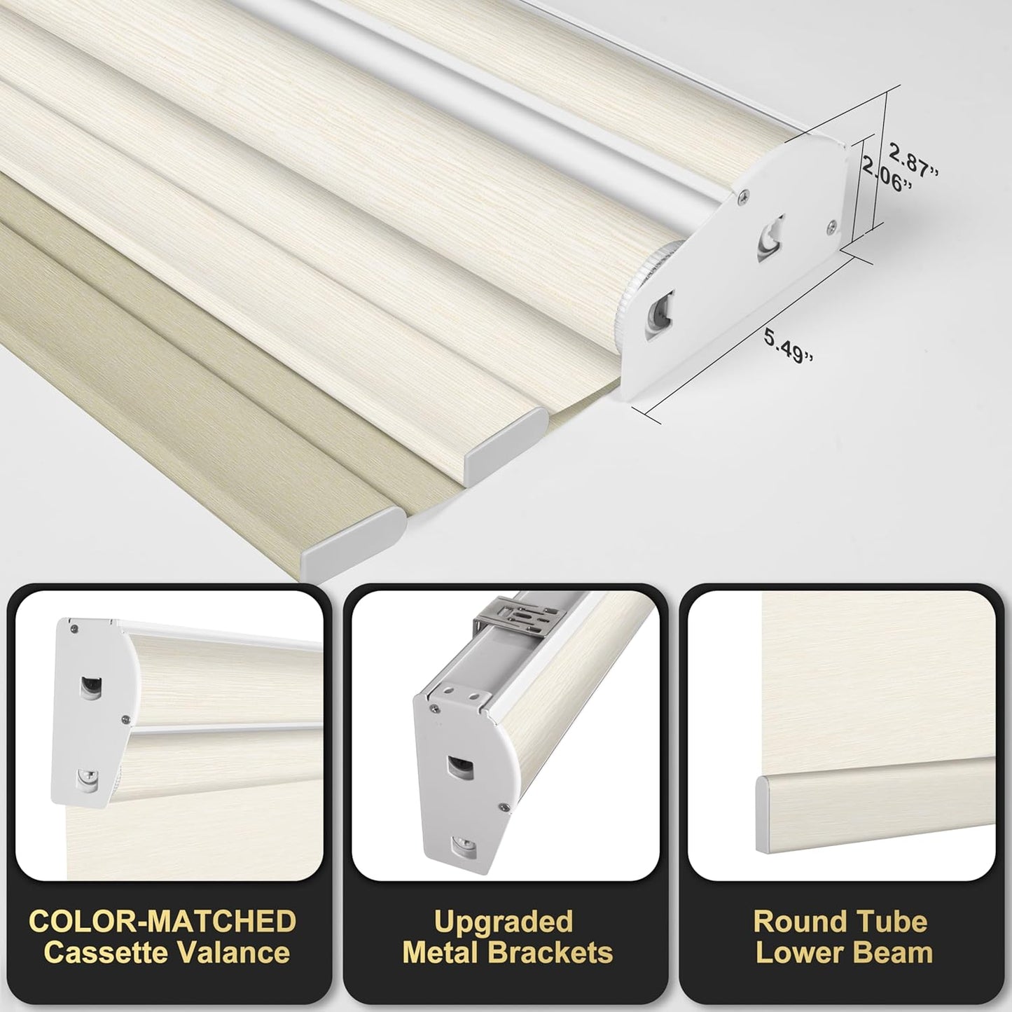 BERISSA Cordless Dual Roller Shades With Cassette Valance, Blackout and Light Filtering, Day and Night for Home Office Door - Striped Jacquard Beige, 24 W x 80" H