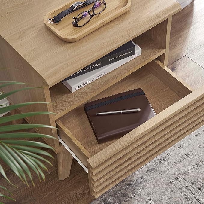Modway Render Mid-Century Modern, One-Drawer Nightstand, Oak