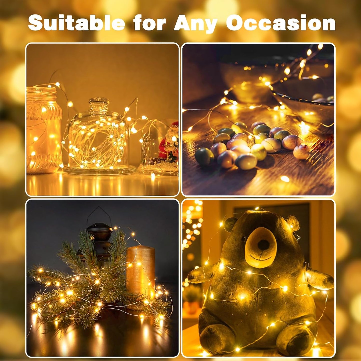 2 Pack Fairy Lights Battery Operated with Remote Control Timer, LED String Lights Outdoor Indoor, 8 Mode Twinkle Lights for Christmas Party Wedding Birthday Bedroom Décor (Warm White)