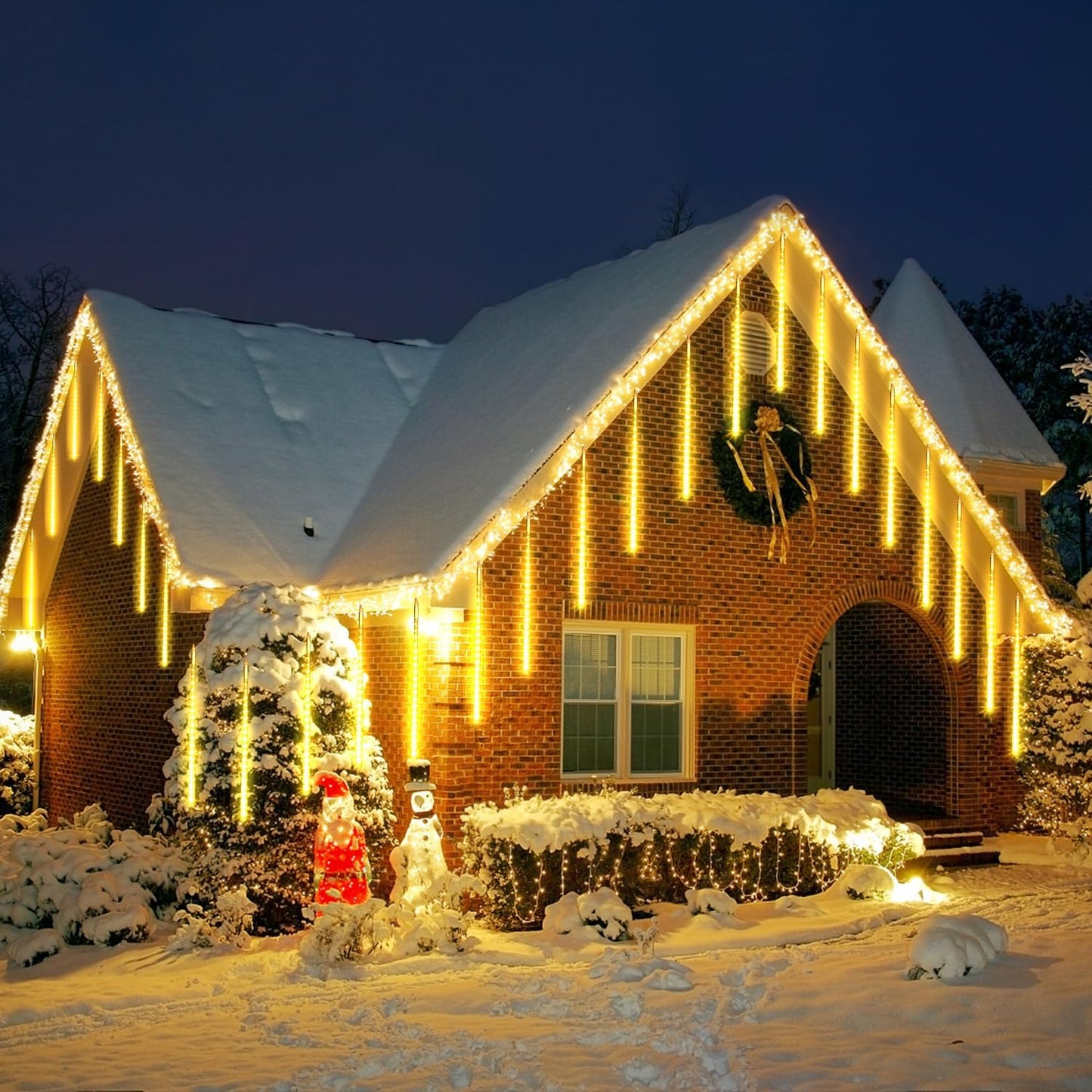 4 Pack Meteor Shower Rain Lights - 20in, 40 Tube, 1440 LEDs Icicle Lights for Xmas, Halloween, Wedding, Party, Tree, Holiday Decoration, Warm White