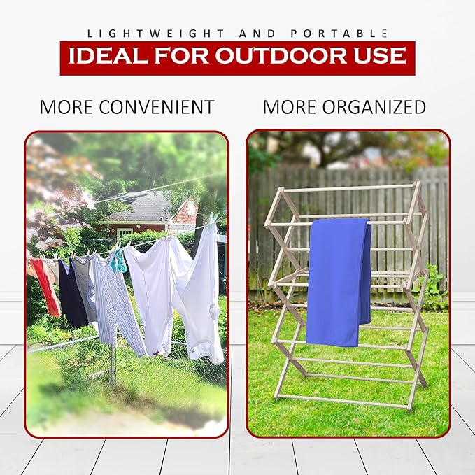 Peaceful Classics Wooden Laundry Rack - Amish Handmade Wooden Clothes Drying Rack - Foldable Drying Rack for Towel, Blanket, Linen Household Essentials - for Indoor Or Outdoor Use (52" x 36" x 16")