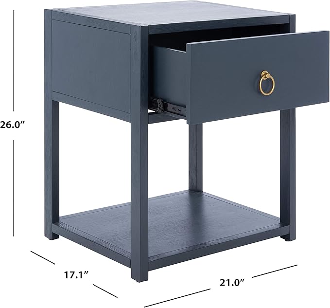SAFAVIEH Home Collection – Yudi Navy Nightstand with Drawer & Shelf, Contemporary Accent Storage Table, Fully Assembled (NST9201A)