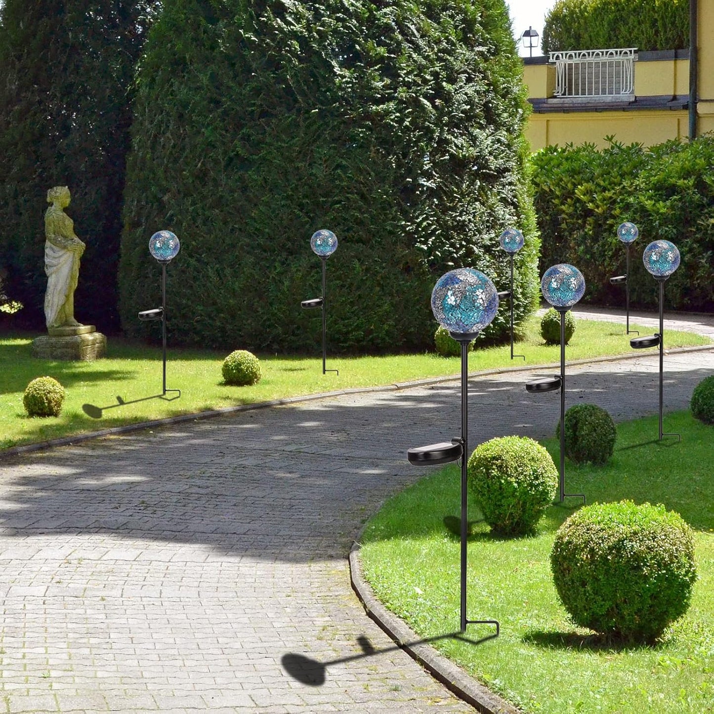 Solar Garden Lights Outdoor Decorative - Solar Gazing Ball Mosaic Garden Stakes Decorative Waterproof Outdoor Lights for Pathway Yard Lawn Decoration Blue