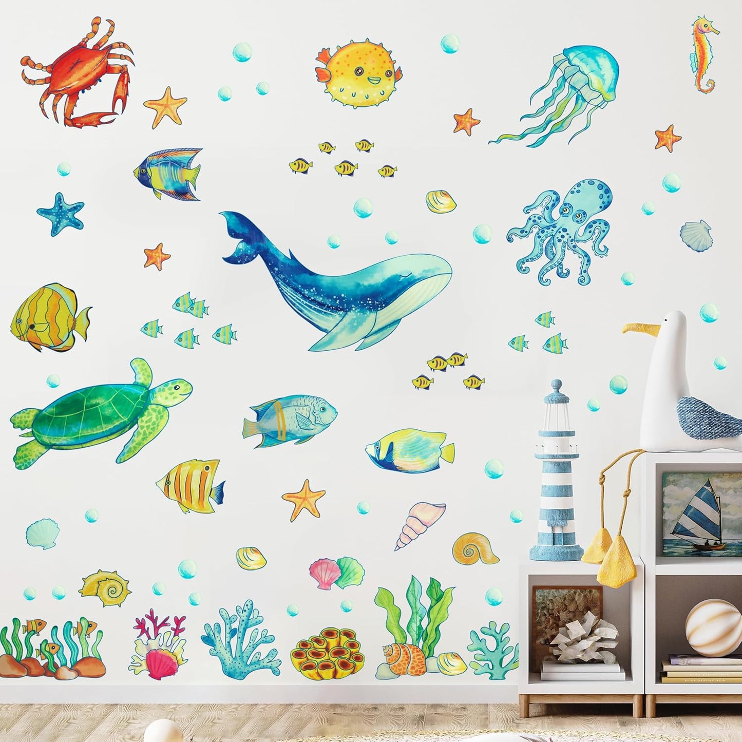 Ocean Fish Wall Decals Glow in The Dark, Removable Sea Turtle Wall Stickers, Luminous Wall Decor for Nursery Playroom Bedroom, Birthday Christmas Gift Decoration