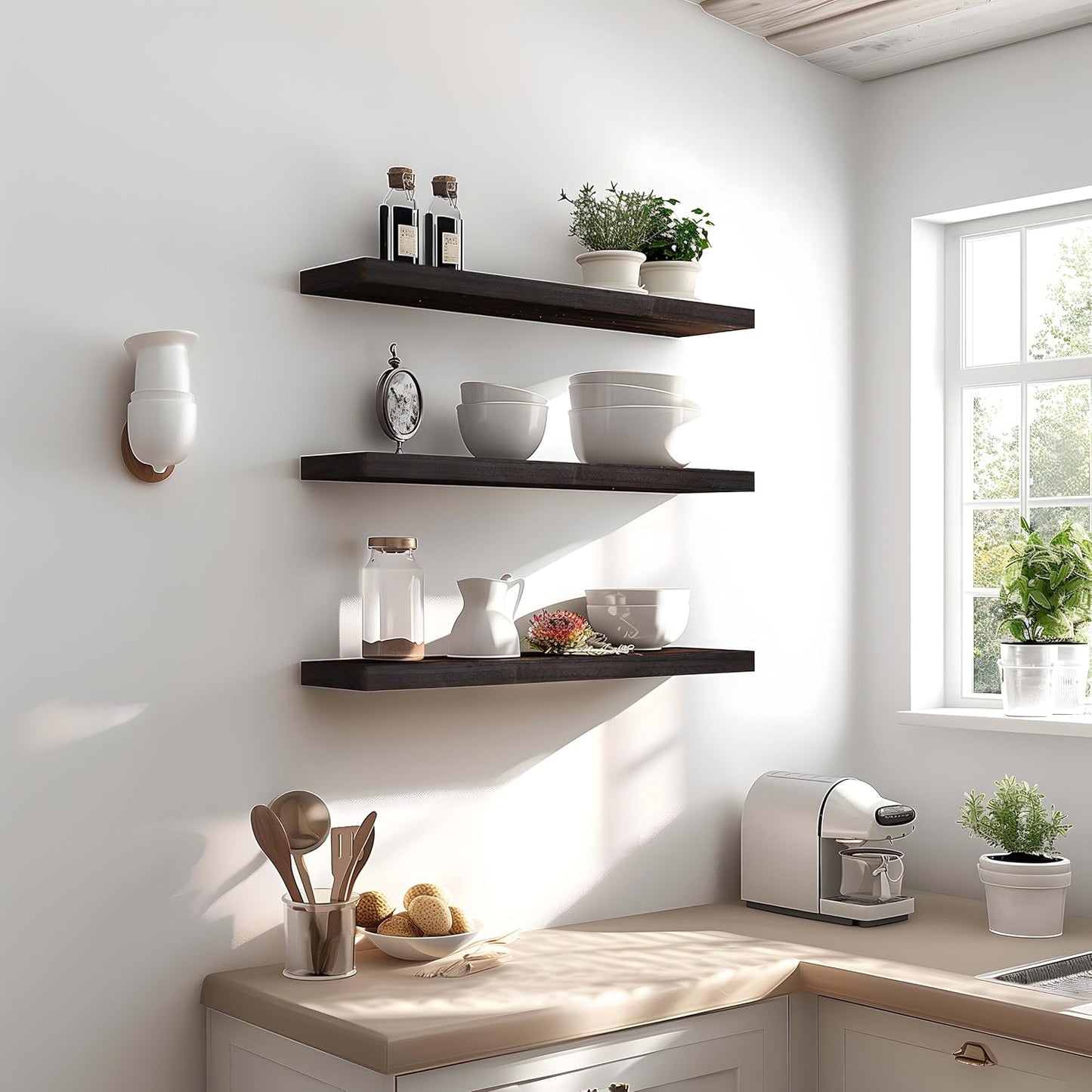 24 Inch Floating Shelves for Wall Rustic Brown Wood Wall Shelves for Bedroom Set of 4 - Décor Diaries