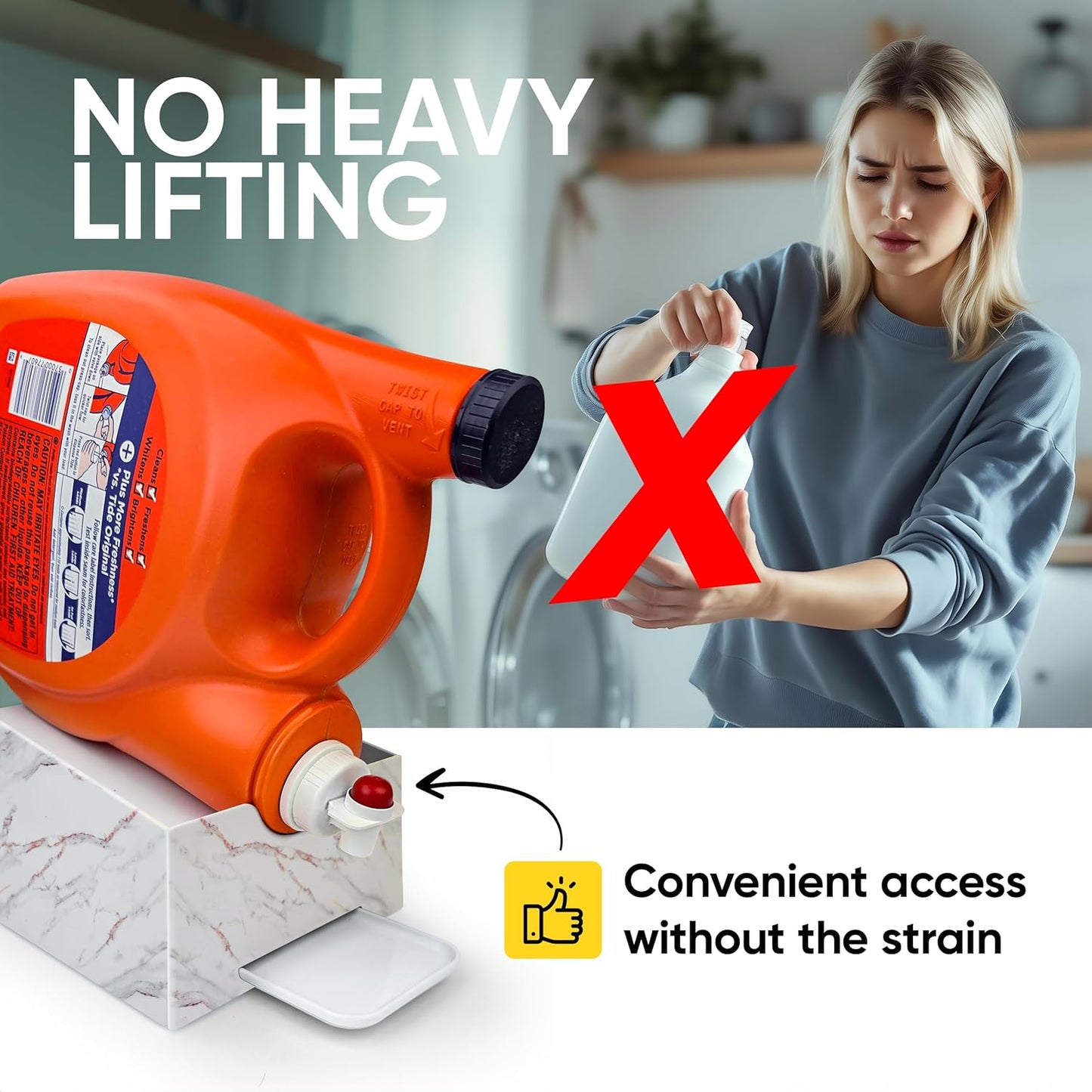 Skywin Laundry Room Organizer and Drip Tray - Soap Cup Storage for Liquid Detergent Containers (White Marble)