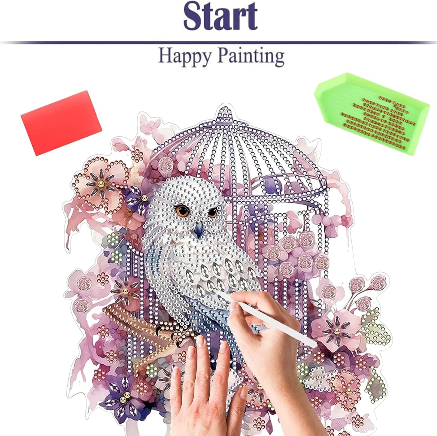 Diamond Painting Kits for Adults Beginners, 5D Full Drill Owl Crystal Art Desktop Ornament, DIY Single Sided Home Office Desk Decor, Creative Craft Gift Set with Tools