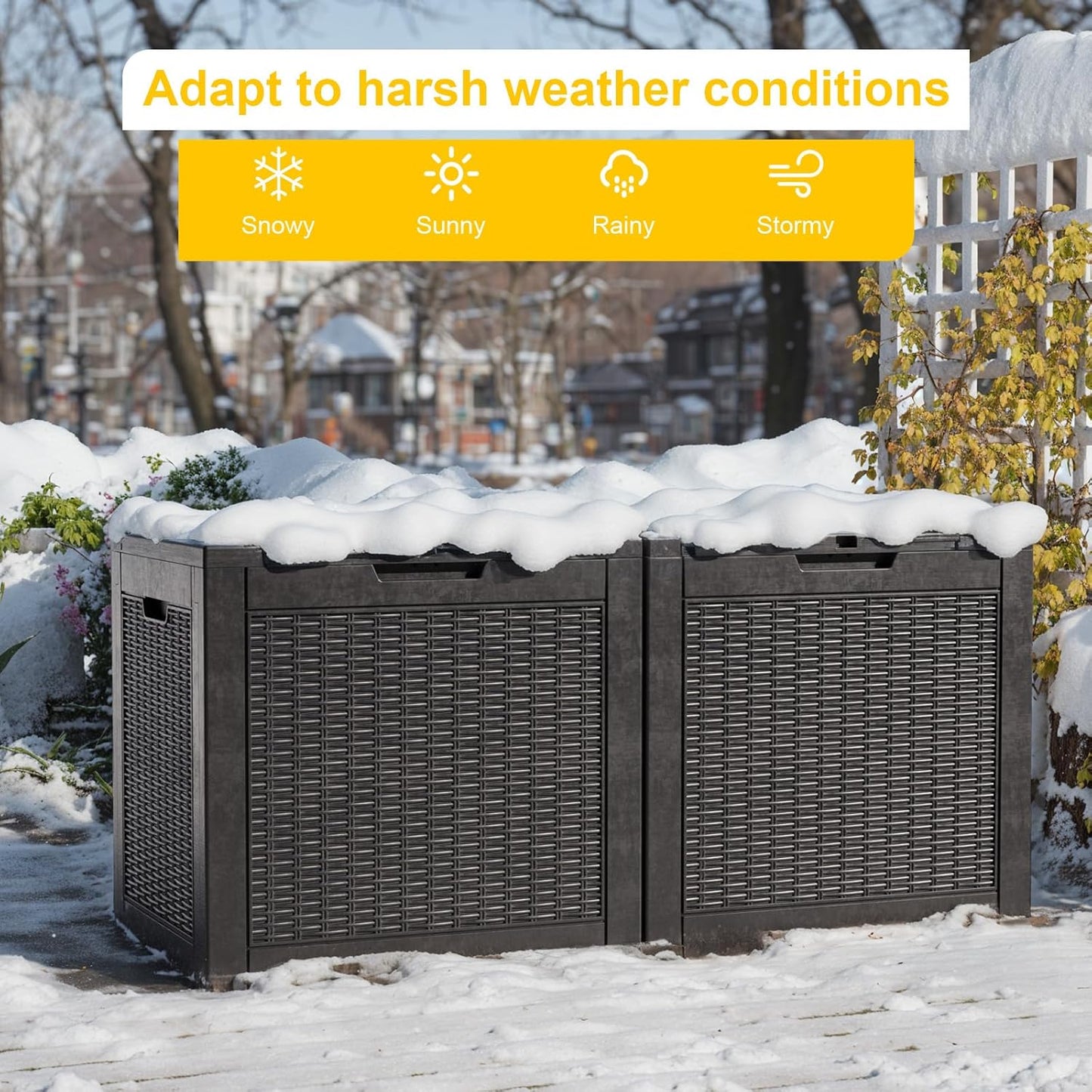 30 Gallon Wicker Pattern Resin Deck Box, Lockable Patio Outdoor Storage Box for Furniture, Garden Tools and Tools Storage, Waterproof Outside Storage Box - Black Rattan