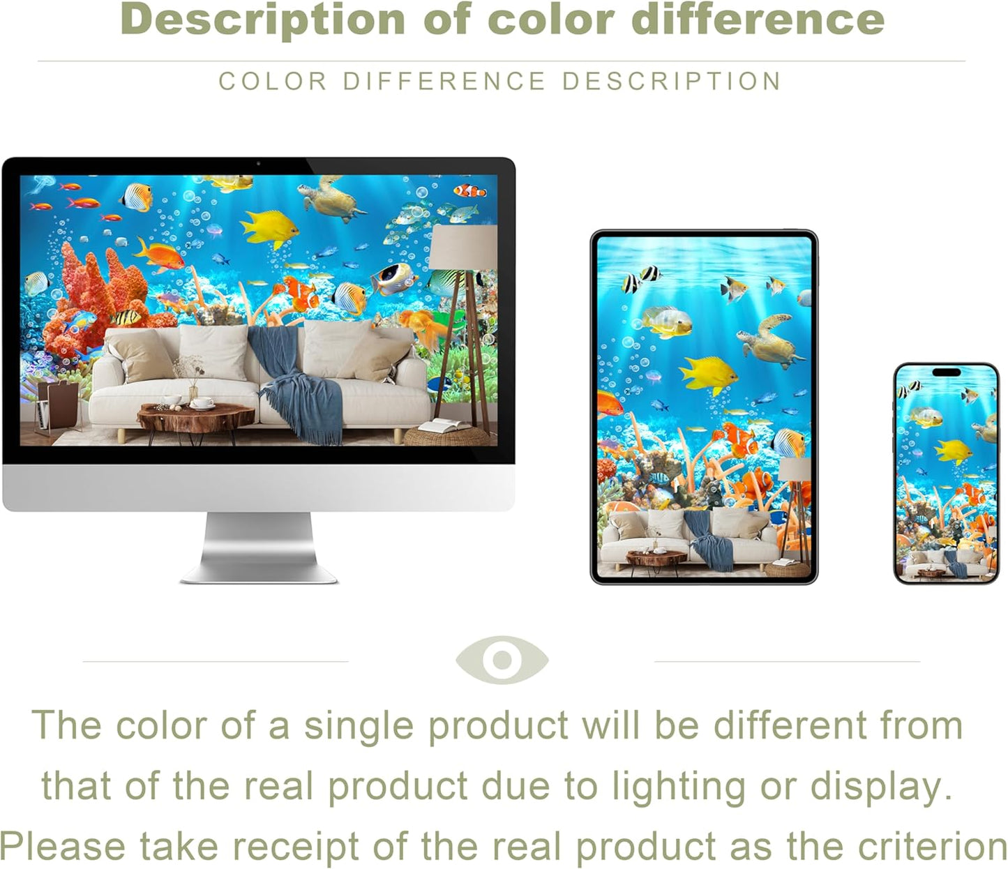 Undersea Wallpaper The Underwater World Turtle Goldfish Clown Fish Wall Mural for Bedroom Living Room (Not Peel n' Stick)