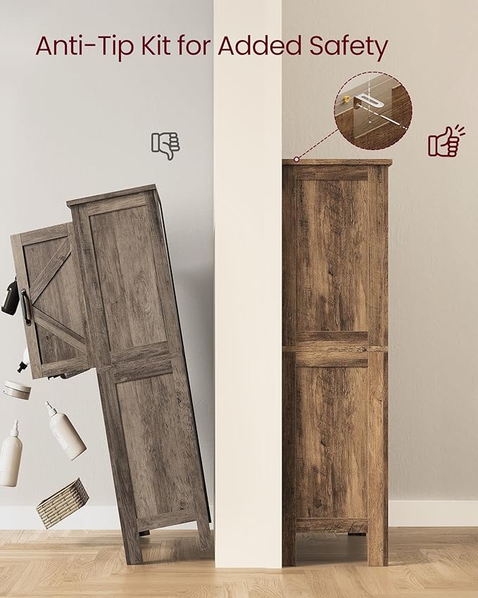 VASAGLE LIRY Collection - Farmhouse Storage Cabinet, Bathroom Floor Cabinet with Barn Doors, Freestanding Kitchen Pantry, Adjustable Shelves, for Dining Room, Living Room, Honey Brown, UBBK773K01