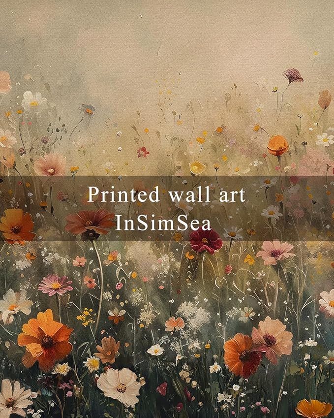 InSimSea Framed Canvas Wall Art, Vintage Flower Wildflower Prints Wall Decor for Living Room, Small Retro Landscape Painting Farmhouse Decorations for Bedroom Bathroom Shelf Gift, 8x10inch