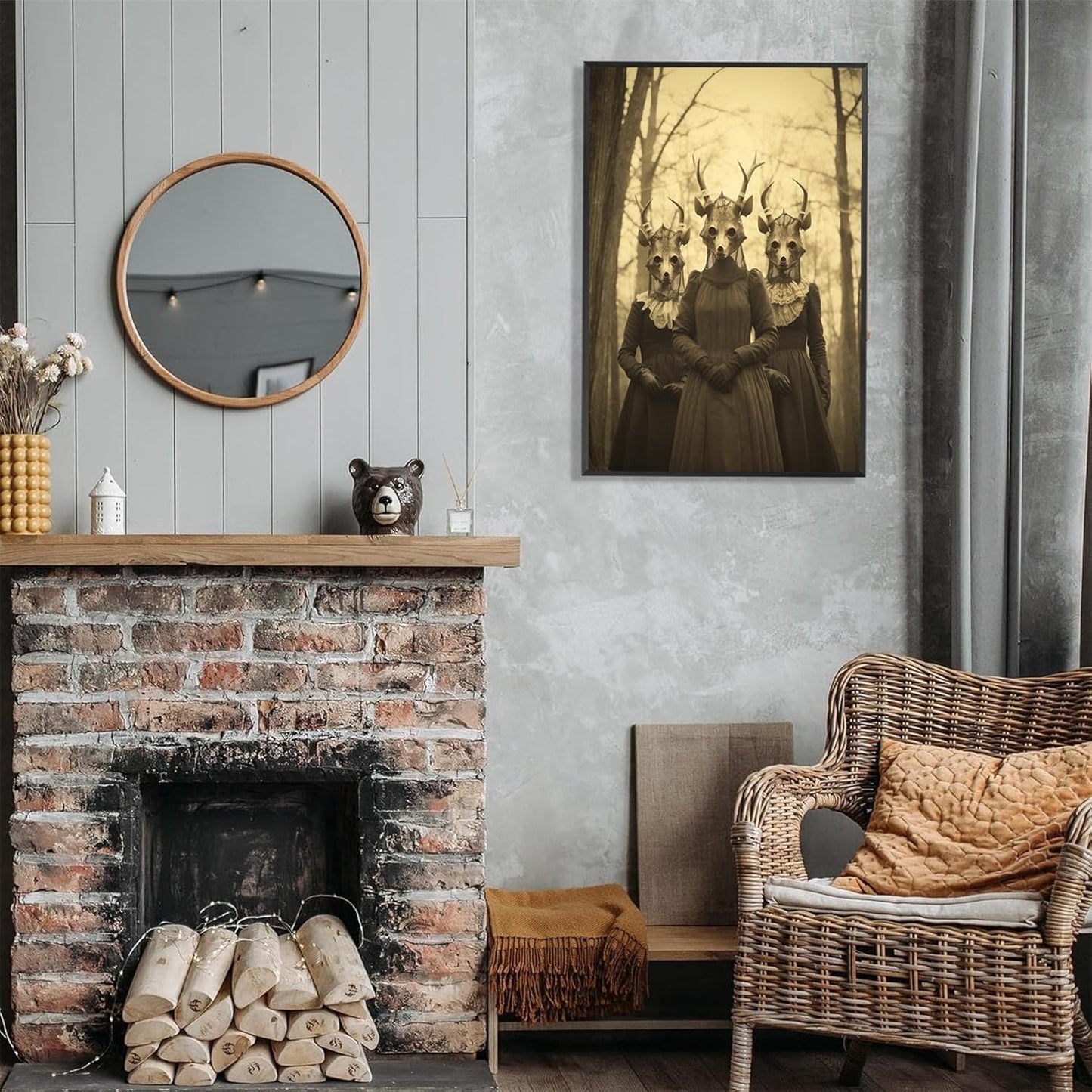 Vintage Horror Skeleton Spooky Three Skull In Occult Forest Posters Canvas Wall Art Poster Gothic Dark Academia Decor Creepy Print Retro Halloween Wall Decor 12X16inch Aluminum Framed