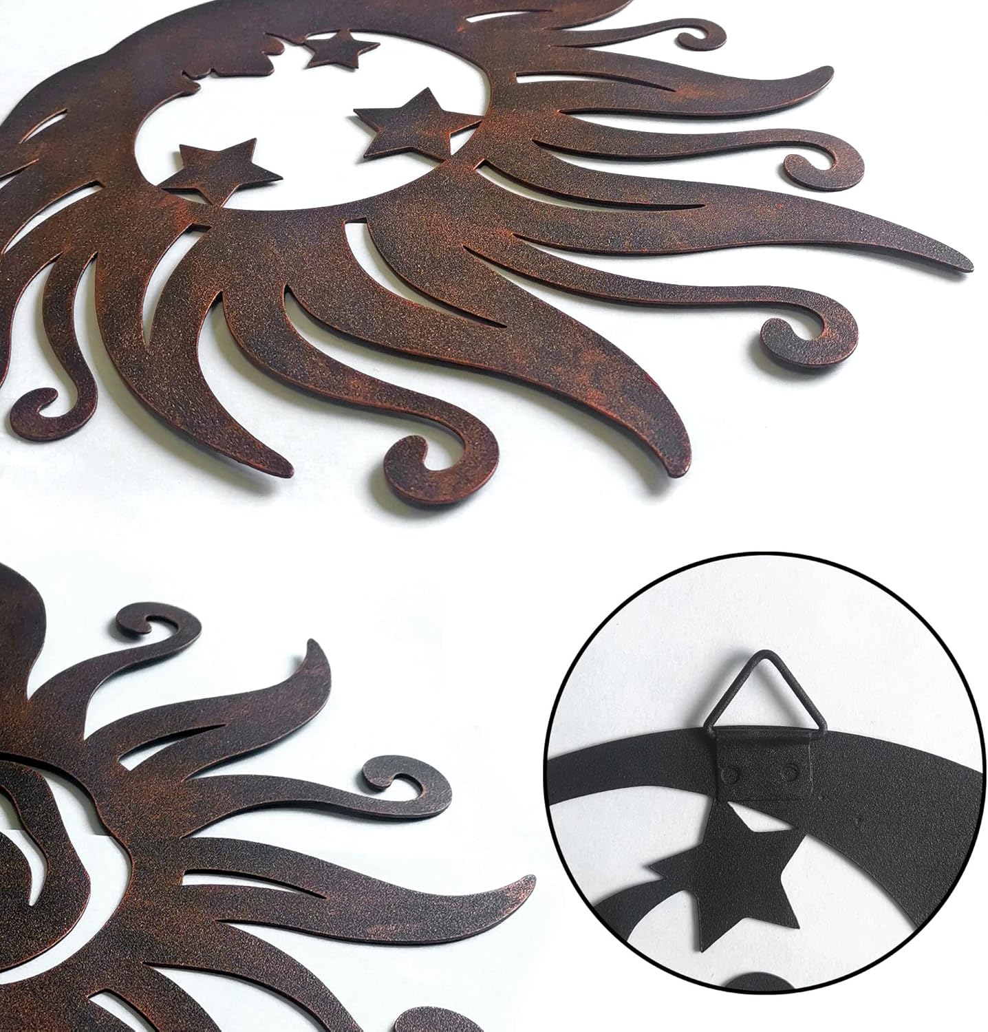 Limygus Sun Moon Wall Hanging, Wall Sculpture, Metal Wall Art Indoor/Outdoor Decor Rust Colored Rust Proof Wall Sculpture - Ideal for Bedrooms Gardens Homes Patios and Farmhouses Set of 3