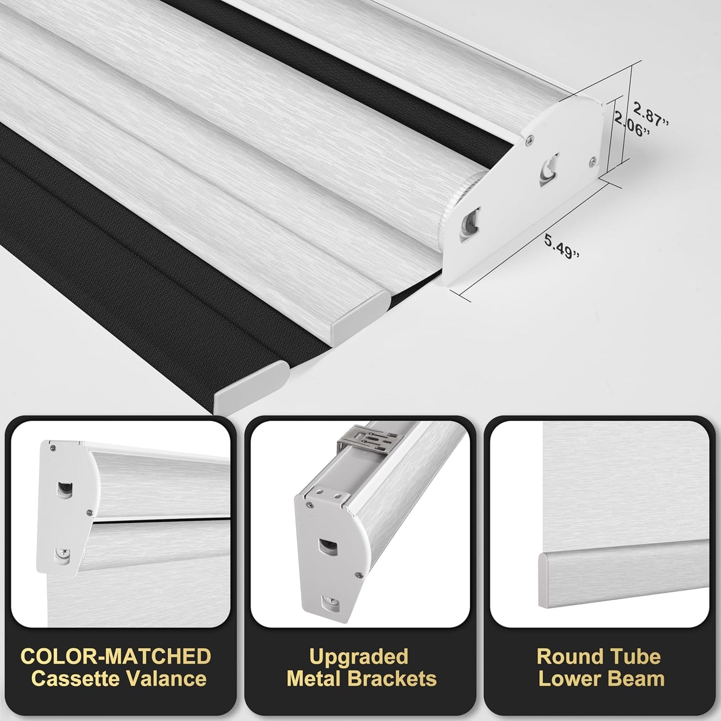 BERISSA Cordless Dual Roller Shades with Cassette Valance,Double Window Shades Blackout and Light Filtering Shades,Day and Night Roller Shades for Home Office Door.Linen Black and White.24 W x 36" H